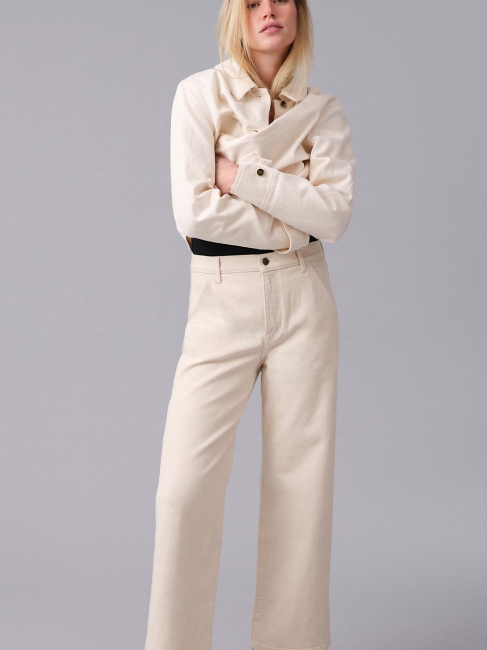 J. Crew Cream High-Rise Wide-Leg Jeans